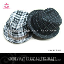 Checked fedora hat for boys black and white